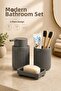 Lines Series Gray Bathroom Set, 3 Piece Oval Acrylic Soap Dish Brush Holder and Liquid Soap Dispenser Set - 3319 - 8
