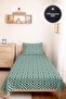 Green Geometric Youth Room Single Pique Set - Modern White 160X220 cm Quilted Bedspread