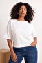 Ekru Relaxed Kayık Yaka Yarasa Kol Truvakar Crop Soft Touch Örme Büyük Beden Bluz TBBSS26AF00168 - 4