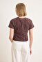 Brown Plain Fitted Washed Raglan Sleeve Short Cotton Stretch Knitted T-Shirt Twoss26Ts00246 - 8