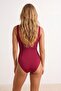 Burgundy U-Neck Covered Regular Swimsuit with Accessories Tbess25Ma00080 - 4