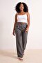Gri Lastik Belli Wide Leg Büyük Beden Dokuma Pantolon TBBAW26AR00019
