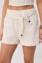 Beige Linen Look Sim Striped Belted Shorts & Bermuda Twoss26Sr00209 - 3