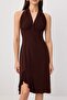 Brown Skater Halter Neck Tie-Detail Ruffled /Ruffle Midi Stretchy Lined Knitted Dress Twoss26El00570 - 3