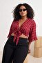 Beachwear Cherry Polka Dot Patterned Crop Sleeve Ruffle Flounce Double Breasted Collar Blouse Tbbss24Af00071 - 3