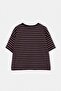 Siyah Çizgili Boxy/Relaxed Kalıp Kısa Kollu Pamuk Karışımlı Örme T-Shirt TBBSS26BF00088 - 6