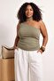 Khaki Fitted/Body-Fitting Collar Tie Detail Soft Knitted Plus Size Blouse Tbbss26Af00267 - 2
