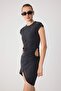 Siyah Düz Bodycon Bisiklet Yaka Reglan Kol Süper Mini Modal Örme Elbise TWOSS26EL01181 - 2