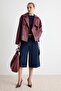 Bordo Kemerli Suni Deri Kruvaze Kapama Oversize Kısa Trençkot TWOAW27TR00009 - 2