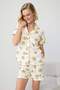 Ecru 100% Cotton Duck Patterned Ribbed Shorts Knitted Pajamas Set Thmss25Pt00300