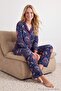 Navy Blue 100% Cotton Fun Printed Ribbed Knitted Pajamas Set Thmaw26Pt00201 - 2