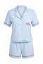Mavi Çizgili ve Sloganlı Biye Detaylı Viskon Dokuma Pijama Takımı THMSS26PT00206 - 7