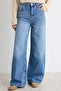 Premium Koyu Mavi %100 Pamuk Yüksek Bel Ekstra Wide Leg Jeans TWOAW27JE00074 - 5