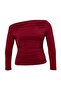 Bordo Büzgü/Drape Detaylı Fitted/Vücuda Oturan Uzun Kollu Esnek Örme Bluz TBBAW27AF00036 - 5