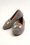 Women's Gray Plush Home Slippers with Stone Accessories Byndvt02 - 5