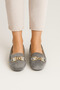 Women's Gray Plush Home Slippers with Stone Accessories Byndvt02 - 4