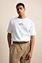 Men's Oversize Minimal Floral Embroidered T-Shirt White - 3