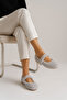 Women's Gray Thick Strap Mary Jane Feathered Casual Ballerinas Byndmj002