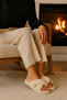 Women's Cream Cross-Strap Furry House Slippers BYNDCAP01