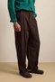 Men's Relaxed Fit Wide Leg Linen Look Pleated Trousers Brown - 5