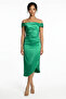 Women's Madonna Collar Draped Asymmetrical Satin Short Dress - 3