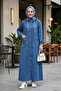 Women's Hooded Buttoned Pocket Denim Blue Cap - 5