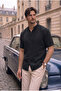 Judge Collar Muslin Fabric Short Sleeve Shirt - Black - 4