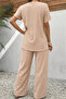 Women's Wrinkled Fabric Asymmetrical Cut Blouse and Pants Two-Piece Set - 4