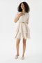 Women's Above Knee Two Layered Lace Detailed Capri Sleeve Linen Dress - 8