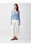 Blue Floral Embroidered V-Neck Long Sleeve Knitted Cardigan - 2