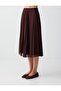 Brown High Waist Pleated Relaxed Fit Midi Skirt - 4