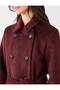 Burgundy Double-Breasted Collar Belt Detailed Cashmere Coat - 6