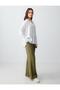 Khaki Wide Leg High Waist Linen Blend Trousers - 2