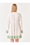 White Three Quarter Sleeve Patterned Linen Dress - 5