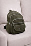 Women's Khaki Medium Size Multi-Compartment Fabric Backpack – Stylish Design with Large Volume and Zipper for Daily Use