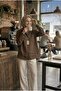 Collar-Closed Natural Linen Fabric Loose Fit Comfortable Cut Shirt Brown - 4