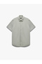Classic Collar Cotton Buttoned Regular Fit Curled Short Sleeve Shirt - 4