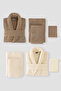 Eldy 8 Piece Striped Bathrobe Family Set 100% Cotton Certified Bathrobe Set Dowry Set - Cream Beige - 2
