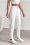 White Color Women's High Waist Mom Jean Denim Pants Flexible Comfortable Fit - 3