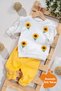Baby Girl Sunflower Embroidered Ruffled Ribbed 2-Piece Set - 4