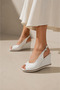 White Genuine Leather Women's Wedge Heeled Sandals - 2