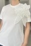 Crew Neck Cotton Tshirt with Big Flower Detail in Collar - 2