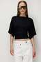 2102 Women's Modal Gathered Detailed Flowy Soft T-Shirt Black - 4