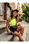 Girl's Neon Bustier Zippered Skirt Hat Triple Set - 5