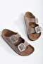 New Season Stone Buckle Slippers Double Buckle Light Brown Color - 4