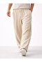 Men's Beige Ottoman Fabric Lace-Up Pocketed Baggy Pants Casual Comfortable Summer Sweatpants - 2