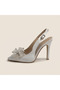 Asmara Bow Stone Embellished White Heeled Shoes