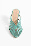 Nadi̇na Turquoise Satin Fabric Open-Toe Cage-Style Women's Heelled Slippers - 6