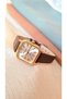 Retro Women's Wristwatch, Vintage Design, Minimal Design, Gold Color, Dark Brown Strap - 2