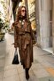 Brown Double-Breasted Suede Look Premium Women's Trench Coat